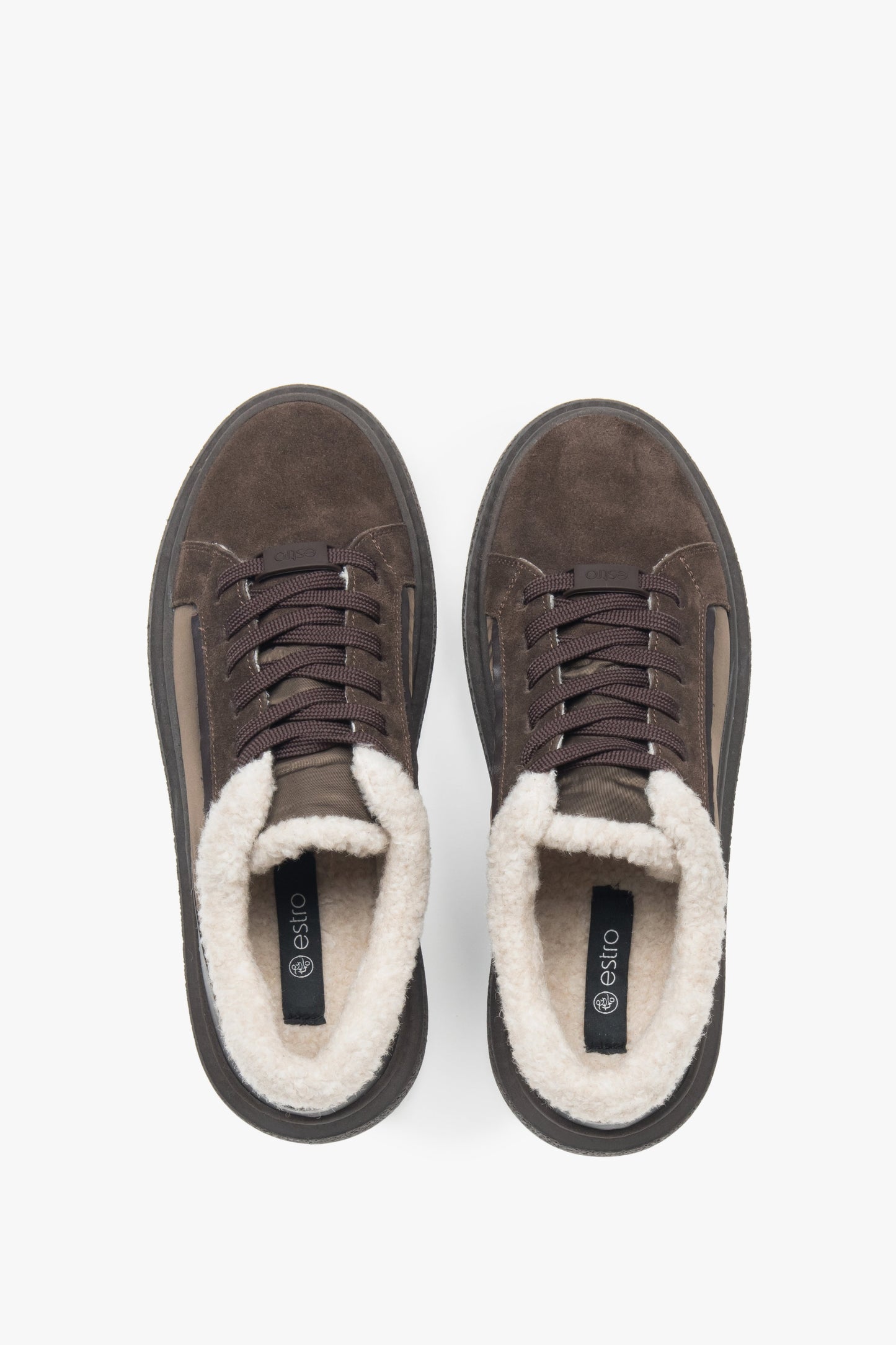 Dunkelbraune Damen-Sneaker von Estro aus echtem Velours.