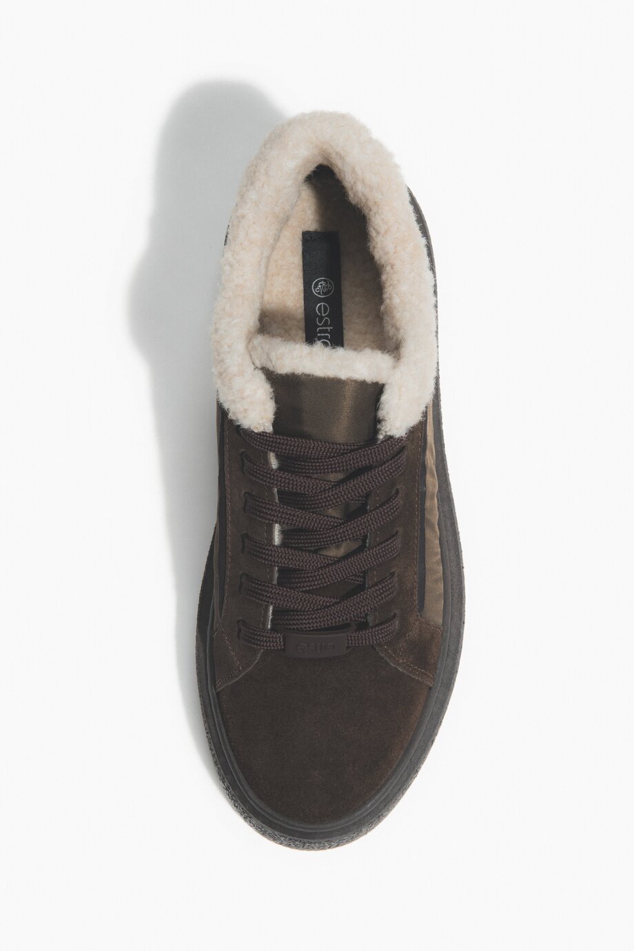 Dunkelbrauner Damen-Wintersneaker aus italienischem Leder und Velours Estro ER00117957