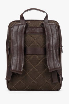 Rückansicht des formstabilen dunkelbraunen Business-Rucksacks mit gesteppter Rückenpartie und verstellbaren Gurten