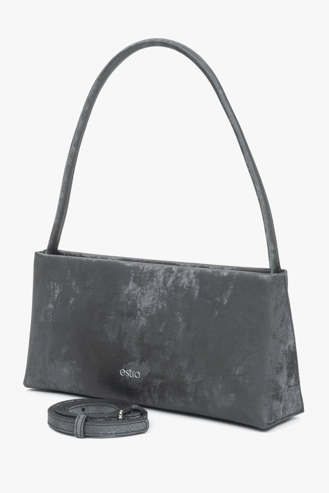 Damenhandtasche aus echtem Leder von Estro in Schwarz mit Marmoreffekt.