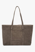 Frontansicht der dunkelgrauen Shopper-Tasche aus Premium-Velours mit langen Henkeln