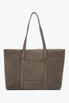 Frontansicht der dunkelgrauen Shopper-Tasche aus Premium-Velours mit langen Henkeln