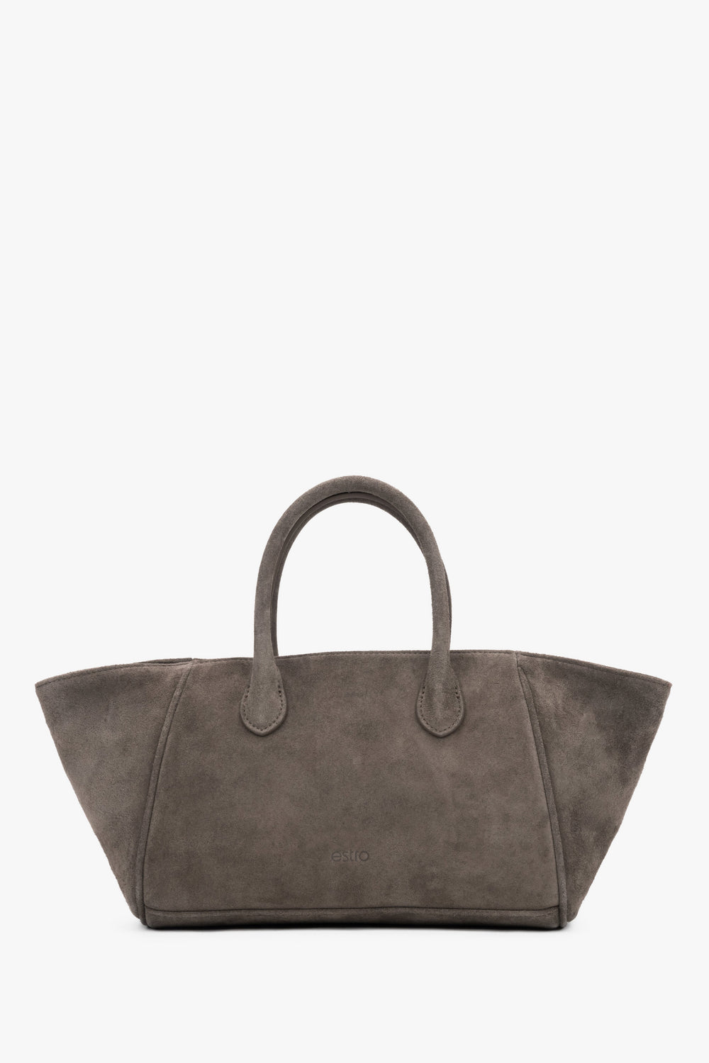 Dunkelgraue Damen-Tote-Bag aus Veloursleder in Vorderansicht