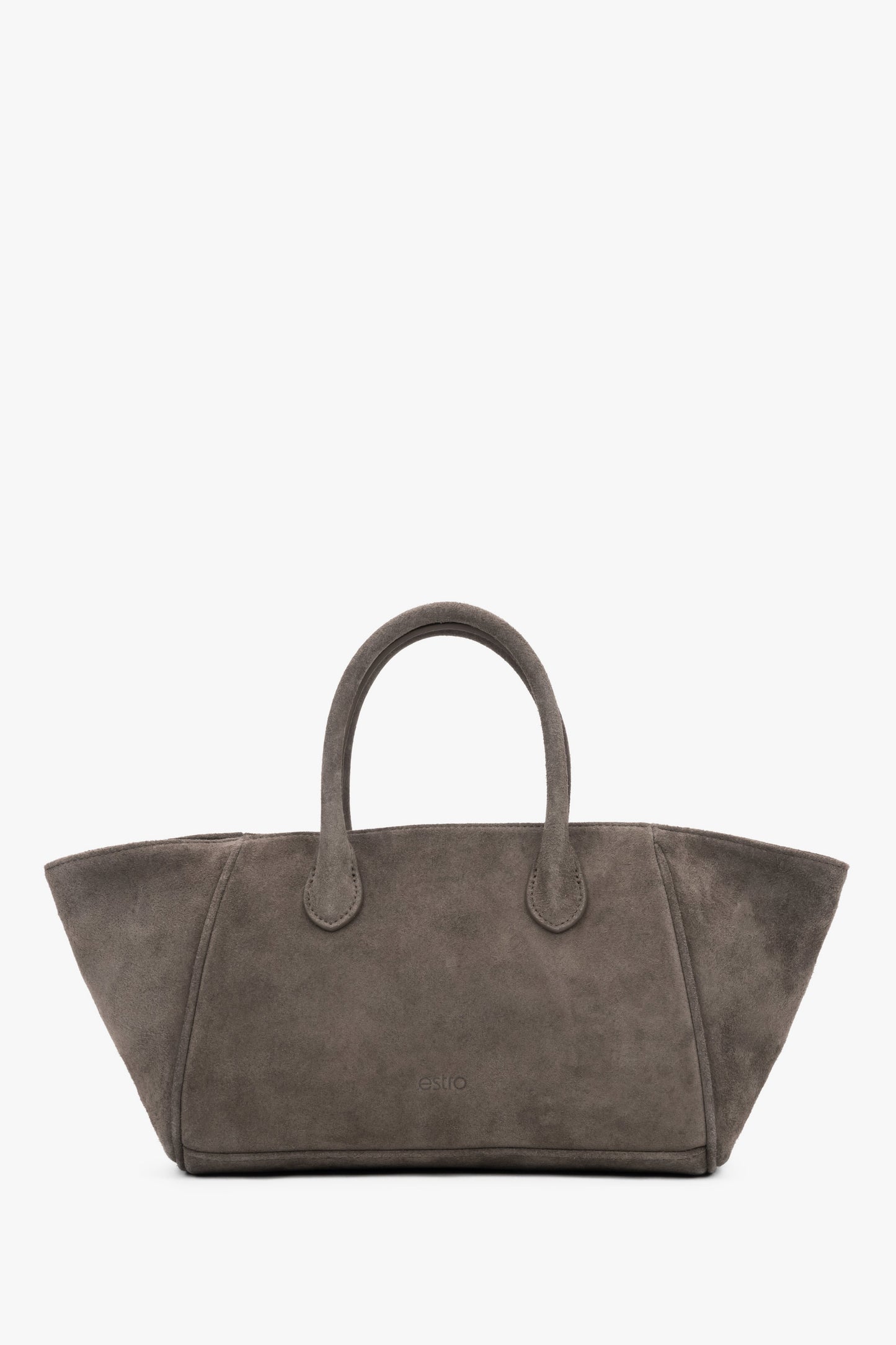 Dunkelgraue Damen-Tote-Bag aus Veloursleder in Vorderansicht