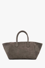 Dunkelgraue Damen-Tote-Bag aus Veloursleder in Vorderansicht