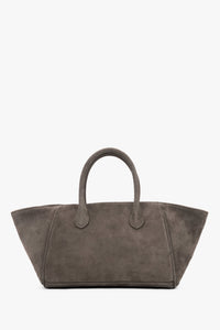 Dunkelgraue Damen-Tote-Bag aus Veloursleder in Vorderansicht