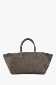 Dunkelgraue Damen-Tote-Bag aus Veloursleder in Vorderansicht