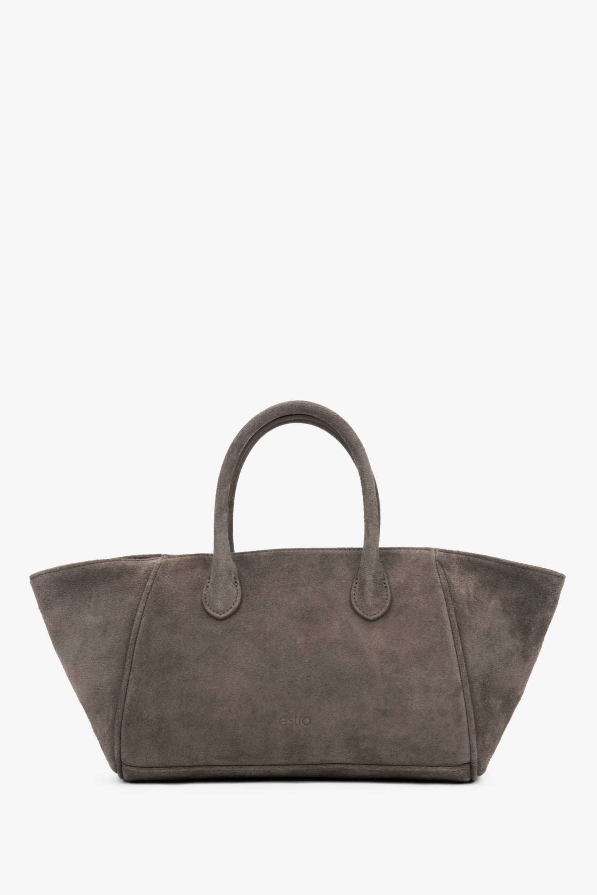 Dunkelgraue Damen-Tote-Bag aus Veloursleder in Vorderansicht