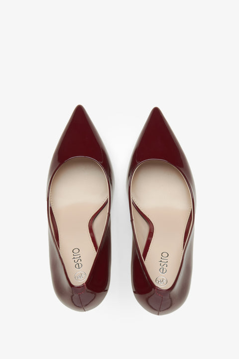 Bordeauxrote Damen-Pumps aus echtem Leder mit hohem Absatz von Estro.