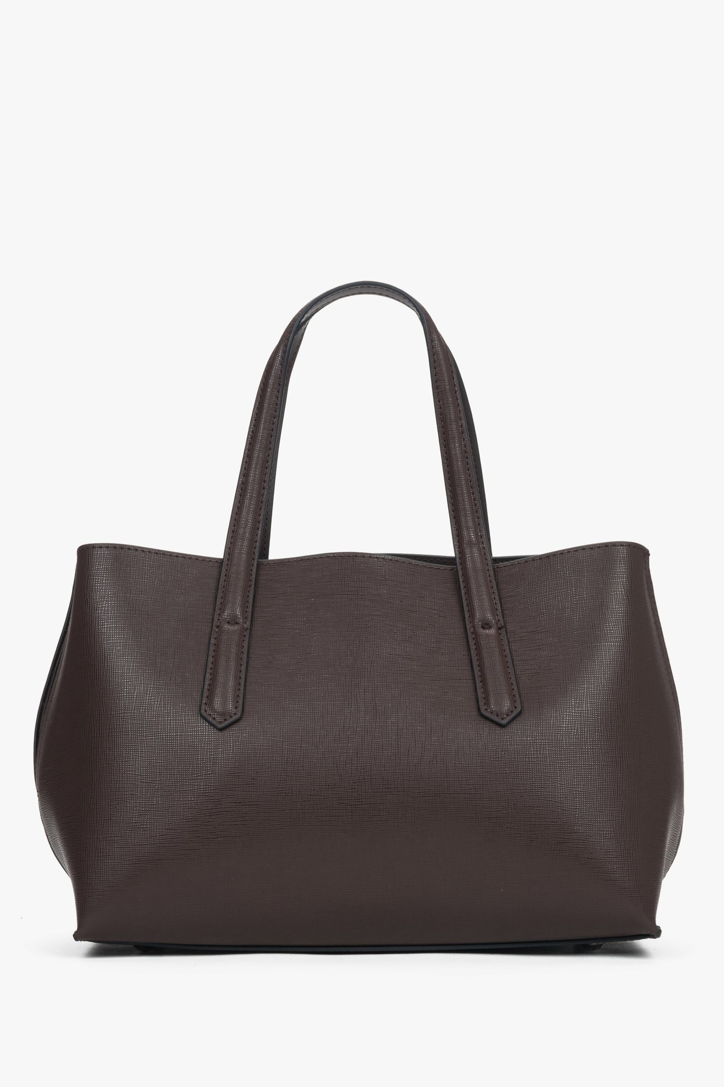Rückprofil der klassischen dunkelbraunen Leder-Tote-Bag von Estro.
