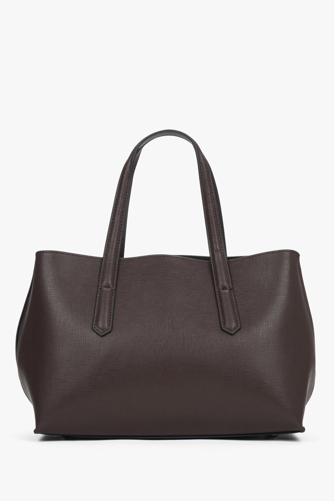 Rückprofil der klassischen dunkelbraunen Leder-Tote-Bag von Estro.