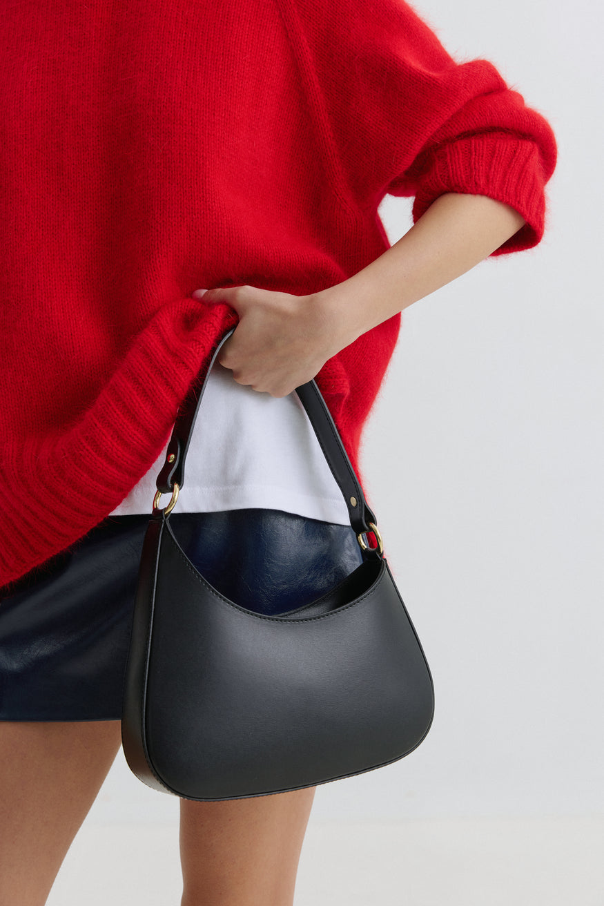 Schwarze Damen-Schultertasche aus italienischem Premium-Leder Estro ER00116374.