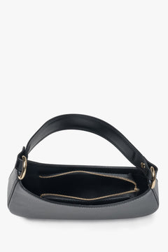 Damen-Schultertasche aus italienischem Echtleder in Schwarz – Draufsicht.