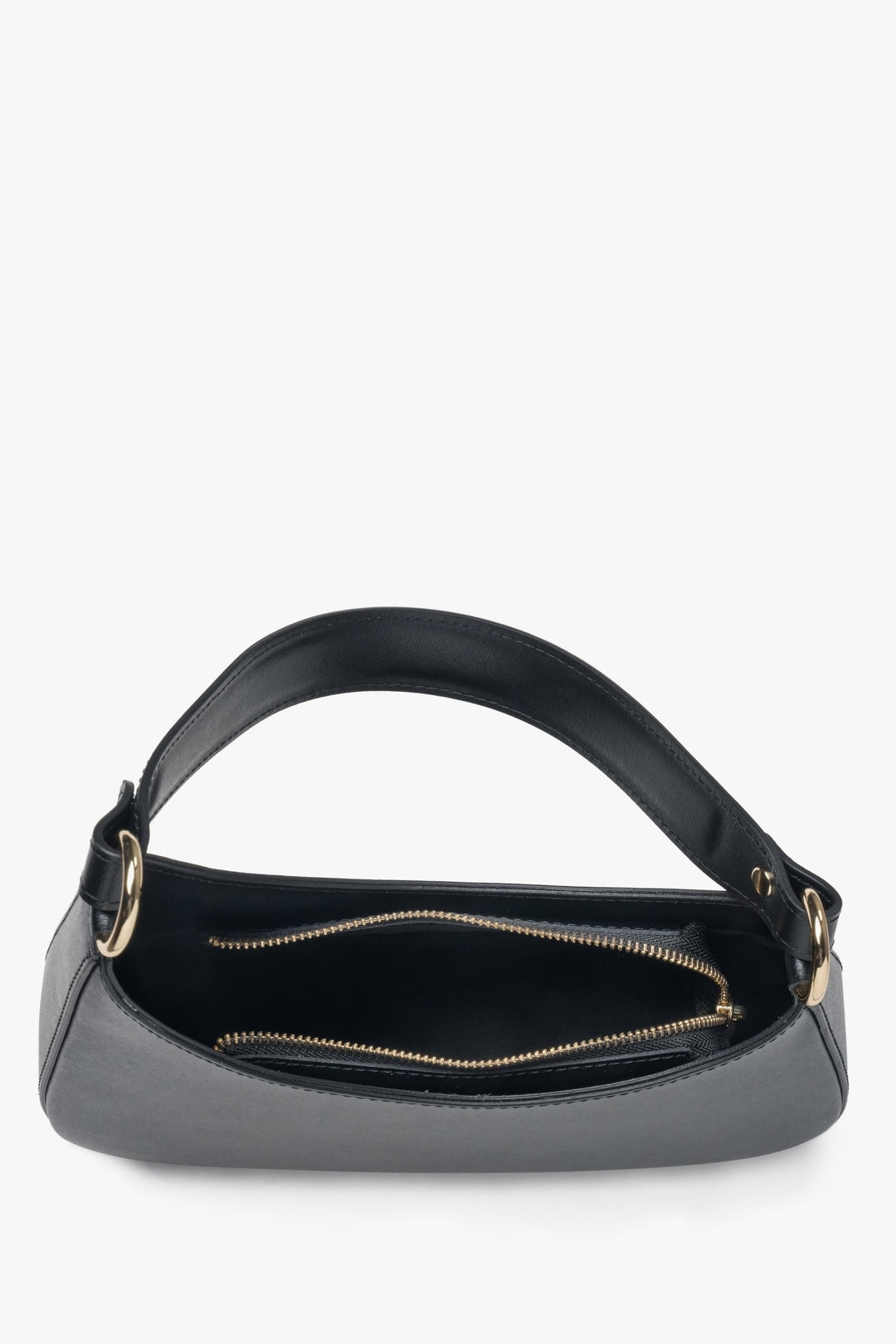 Damen-Schultertasche aus italienischem Echtleder in Schwarz – Draufsicht.