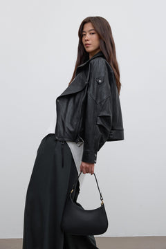 Schwarze Damen-Schultertasche aus italienischem Premium-Leder Estro ER00116374