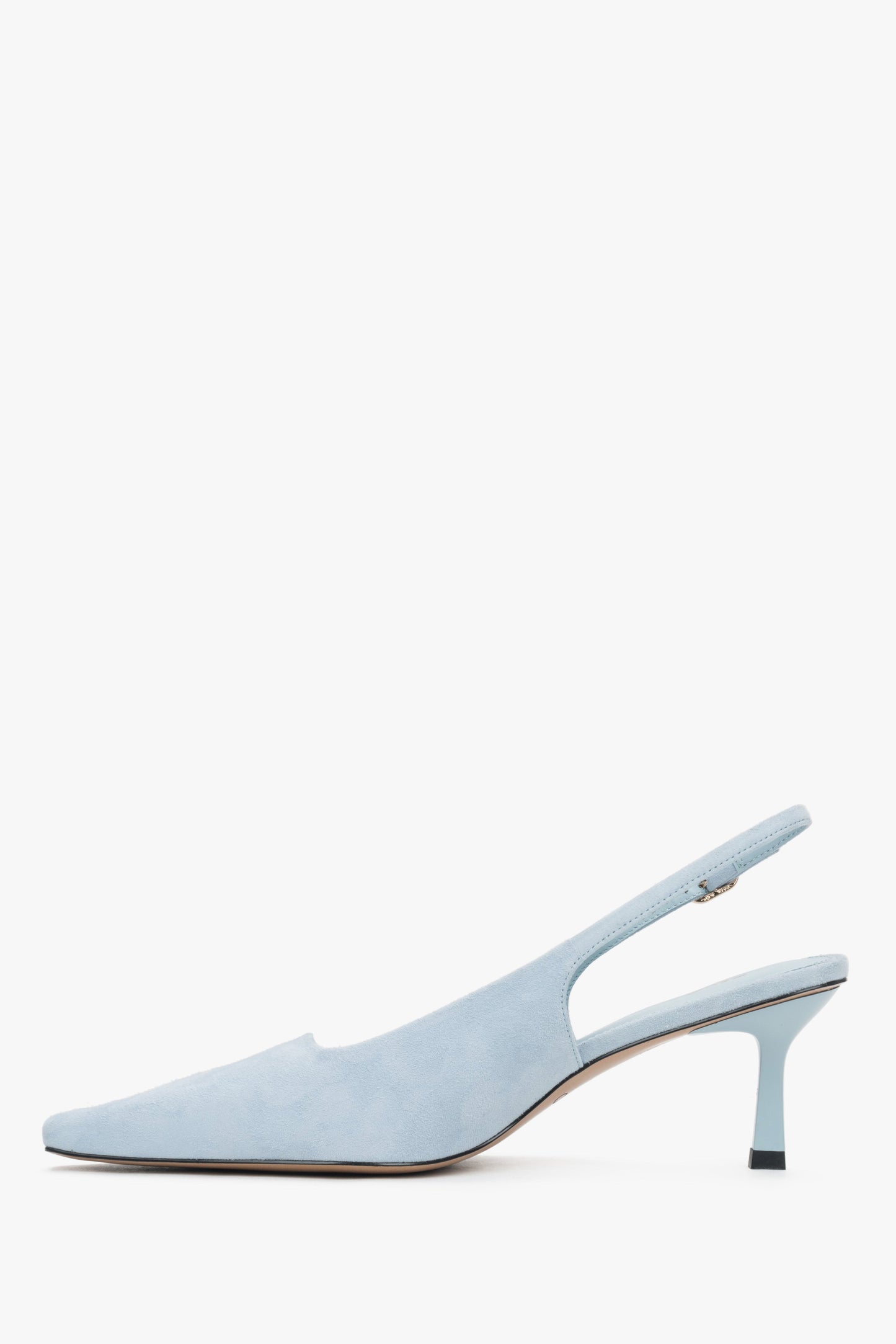 Elegante Damen-Slingpumps in Blau von Estro aus weichem Velours mit komfortablem, niedrigem Absatz.