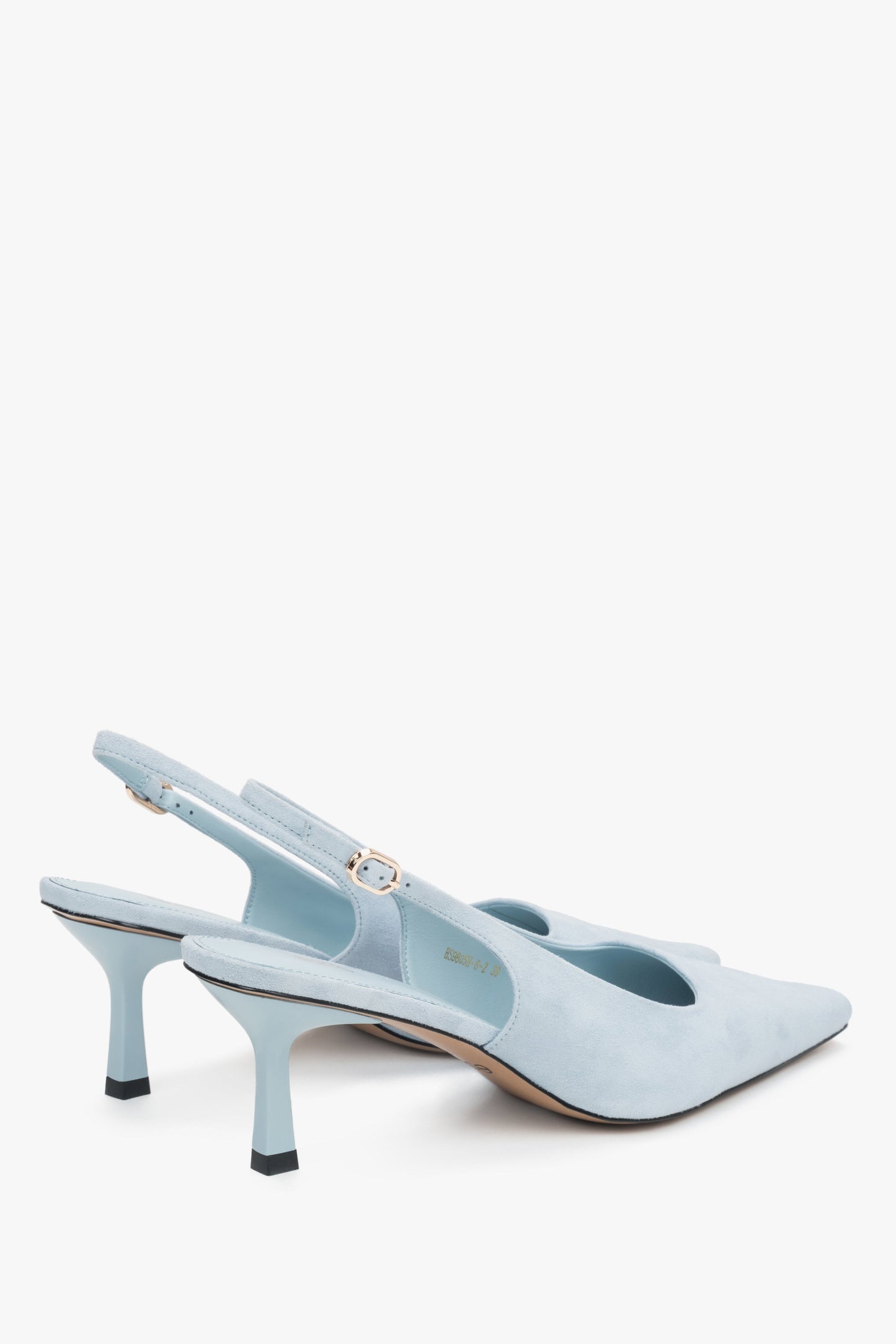 Komfortable Damen-Slingpumps in Blau von Estro aus Velours mit niedrigem Absatz.