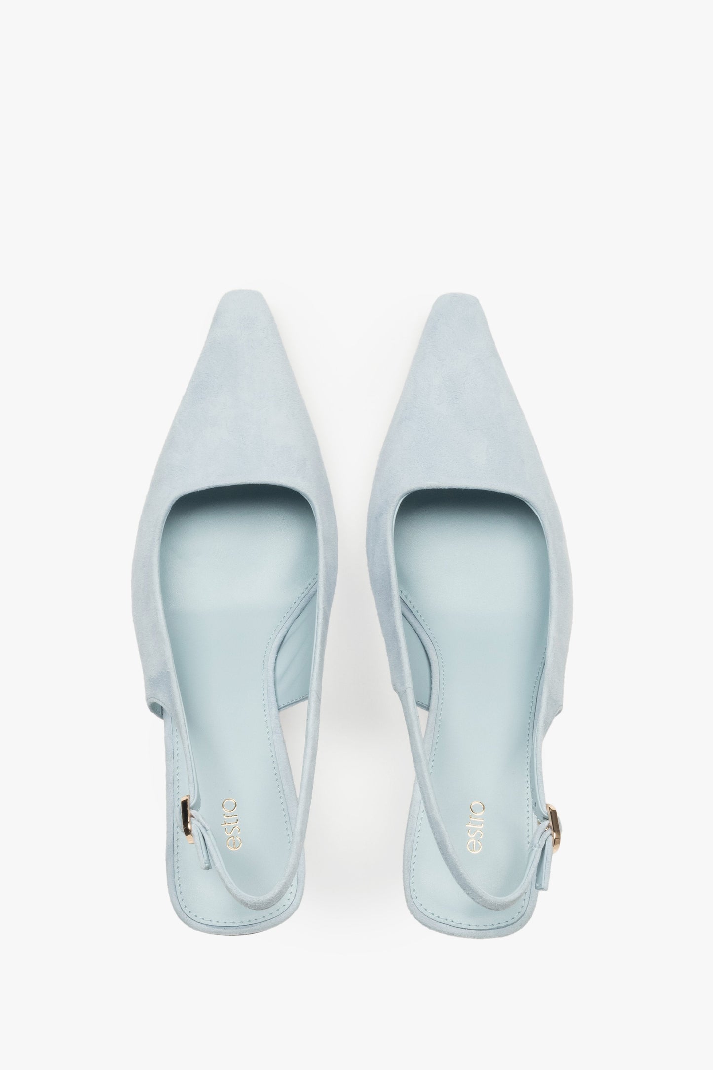 Stilvolle Damen-Slingpumps in Blau von Estro aus weichem Velours mit komfortablem, niedrigem Absatz.