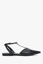 Flache Damen-Sandalen aus schwarzem Leder mit spitzer Zehenpartie Estro ER00117385.