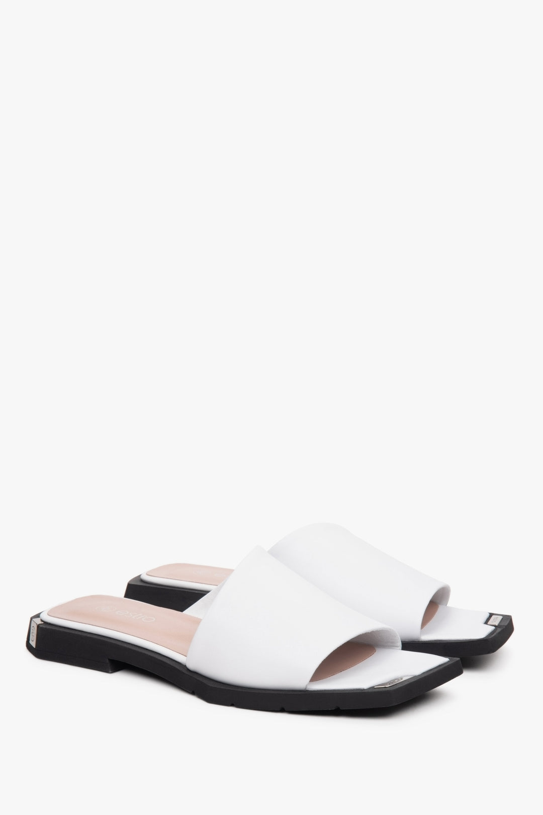 Flache Mules aus Leder in Weiß Estro ER00112873.