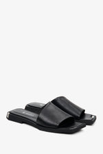 Schwarze flache Mules aus italienischem Leder, Modell Estro ER00109615