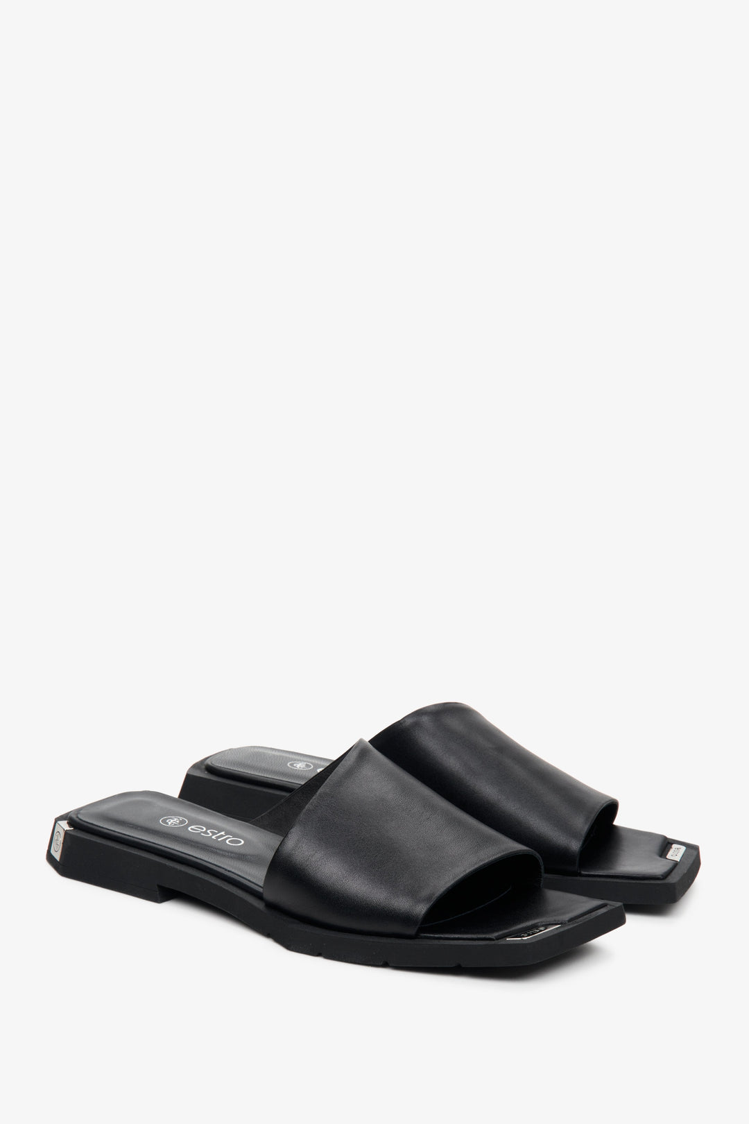 Schwarze flache Mules aus italienischem Leder, Modell Estro ER00109615