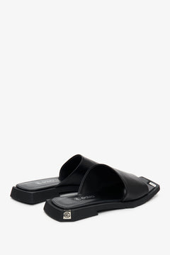 Sommerschuhe für Damen – flache schwarze Mules aus Echtleder, Estro ER00109615