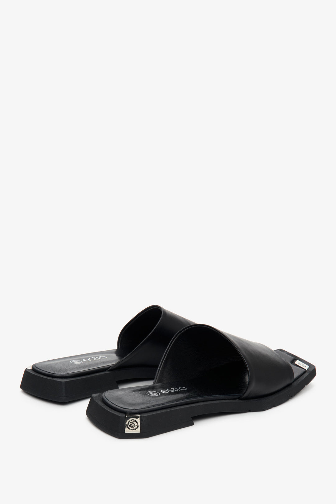 Sommerschuhe für Damen – flache schwarze Mules aus Echtleder, Estro ER00109615
