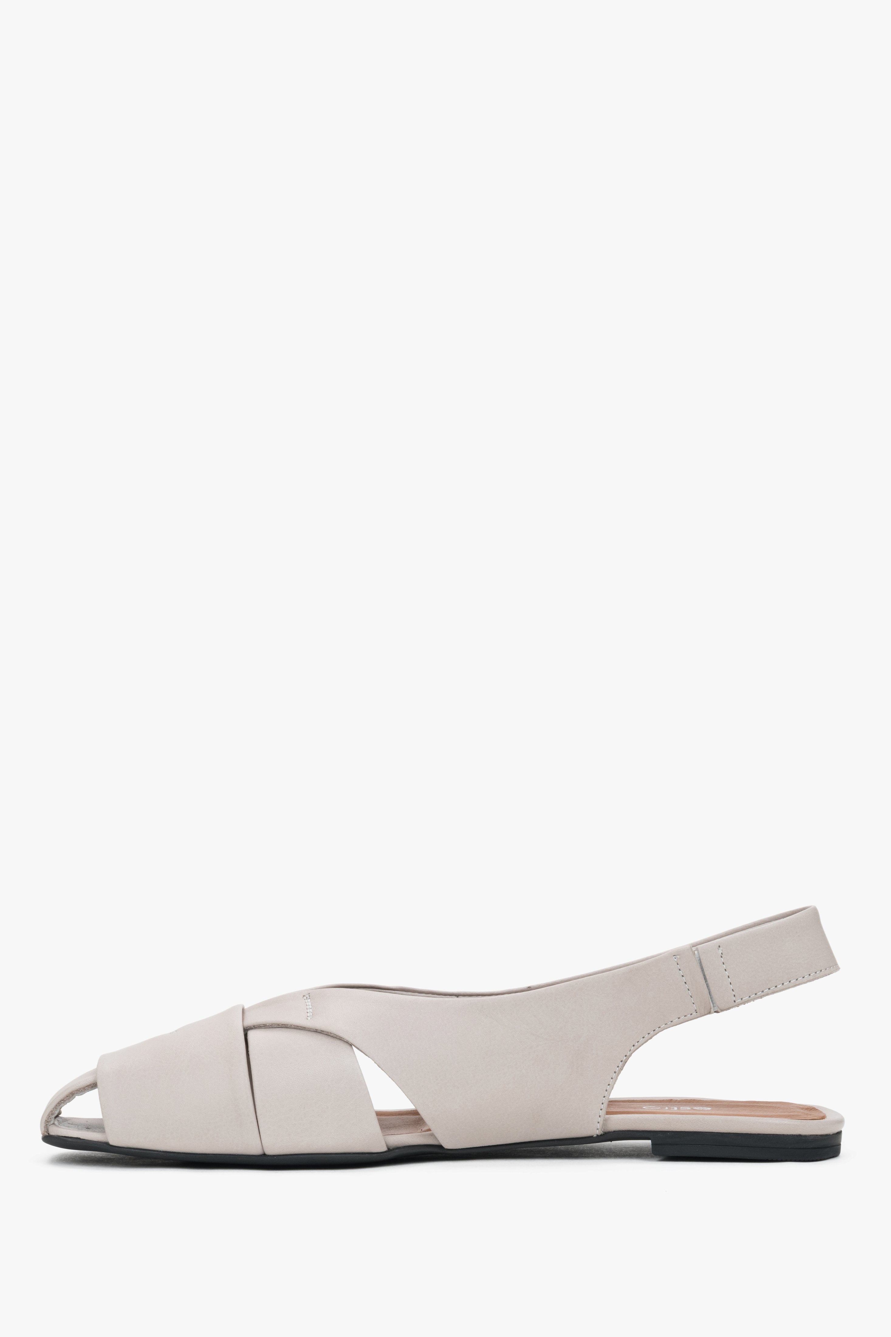 Linke Ansicht der grauen Slingback-Sandalen aus Naturleder