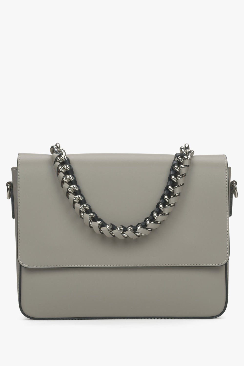 Graue Damen-Schultertasche aus edlem italienischem Leder mit Kette Estro ER00115033.