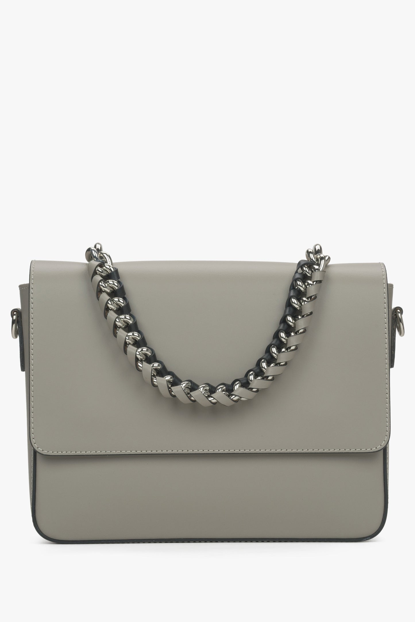 Graue Damen-Schultertasche aus edlem italienischem Leder mit Kette Estro ER00115033.