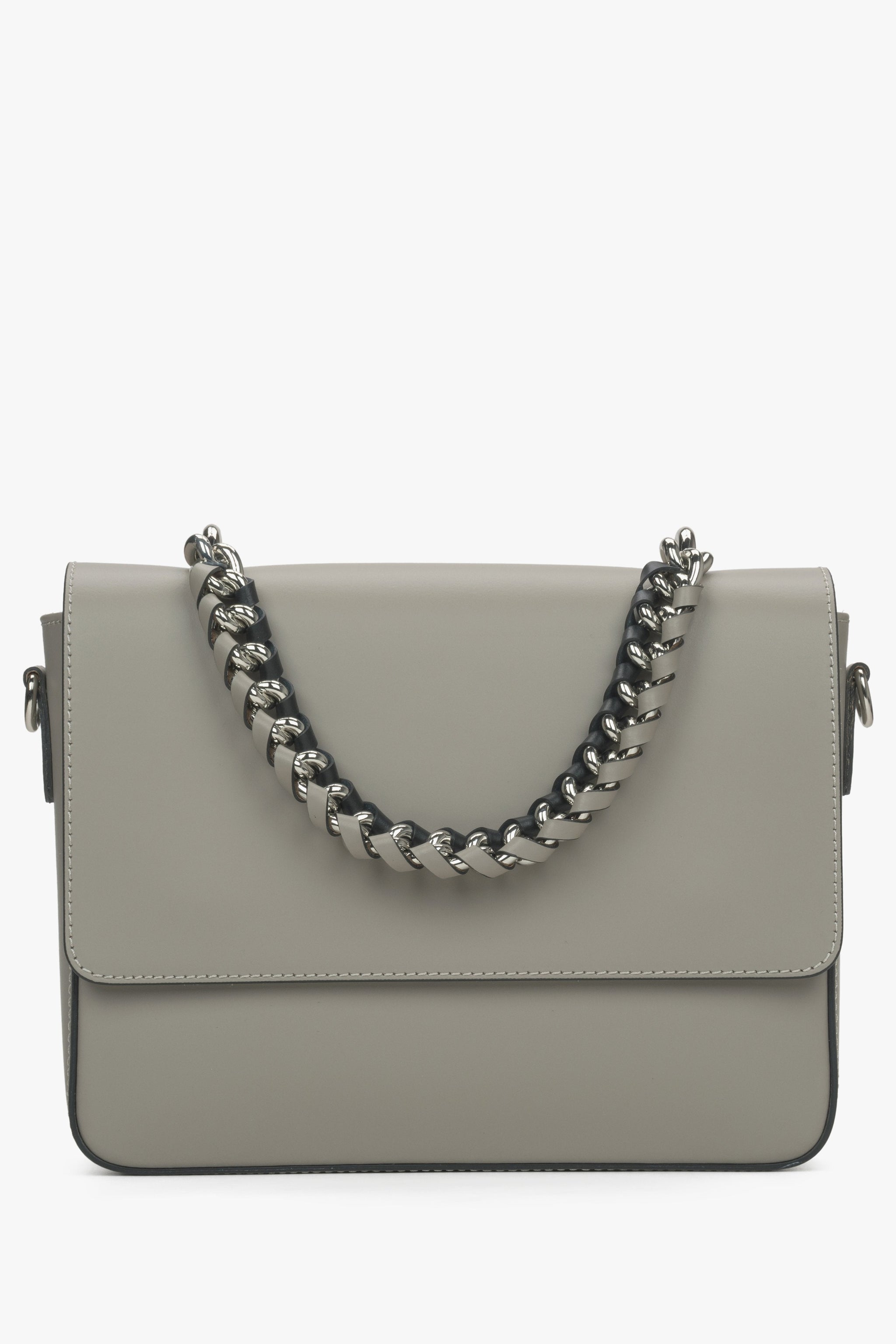 Graue Damen-Schultertasche aus edlem italienischem Leder mit Kette Estro ER00115033.