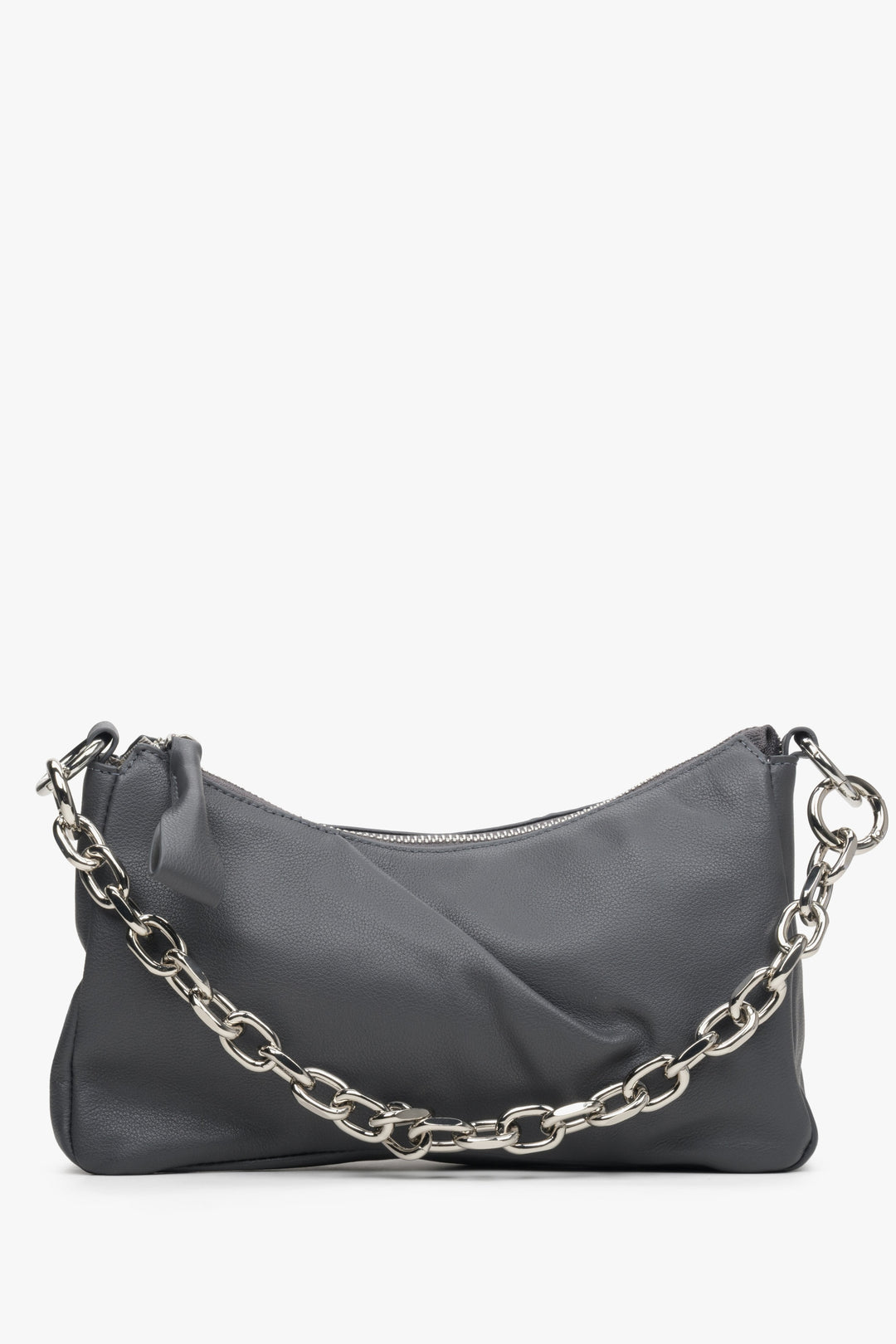 Graue Damen-Schultertasche mit Kettenriemen aus Leder Estro ER00113721.