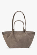 Frontansicht der geräumigen grauen Velours-Shopper-Tasche mit dem praktischen doppelten Henkel