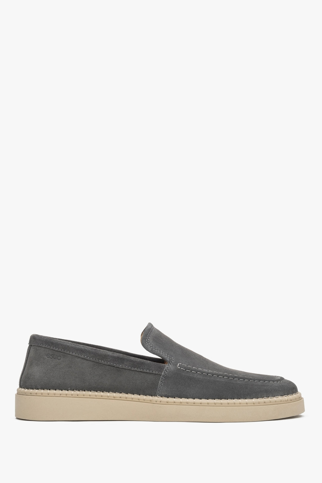 Graue Herren-Loafer aus italienischem Veloursleder in Seitenansicht ER00116890