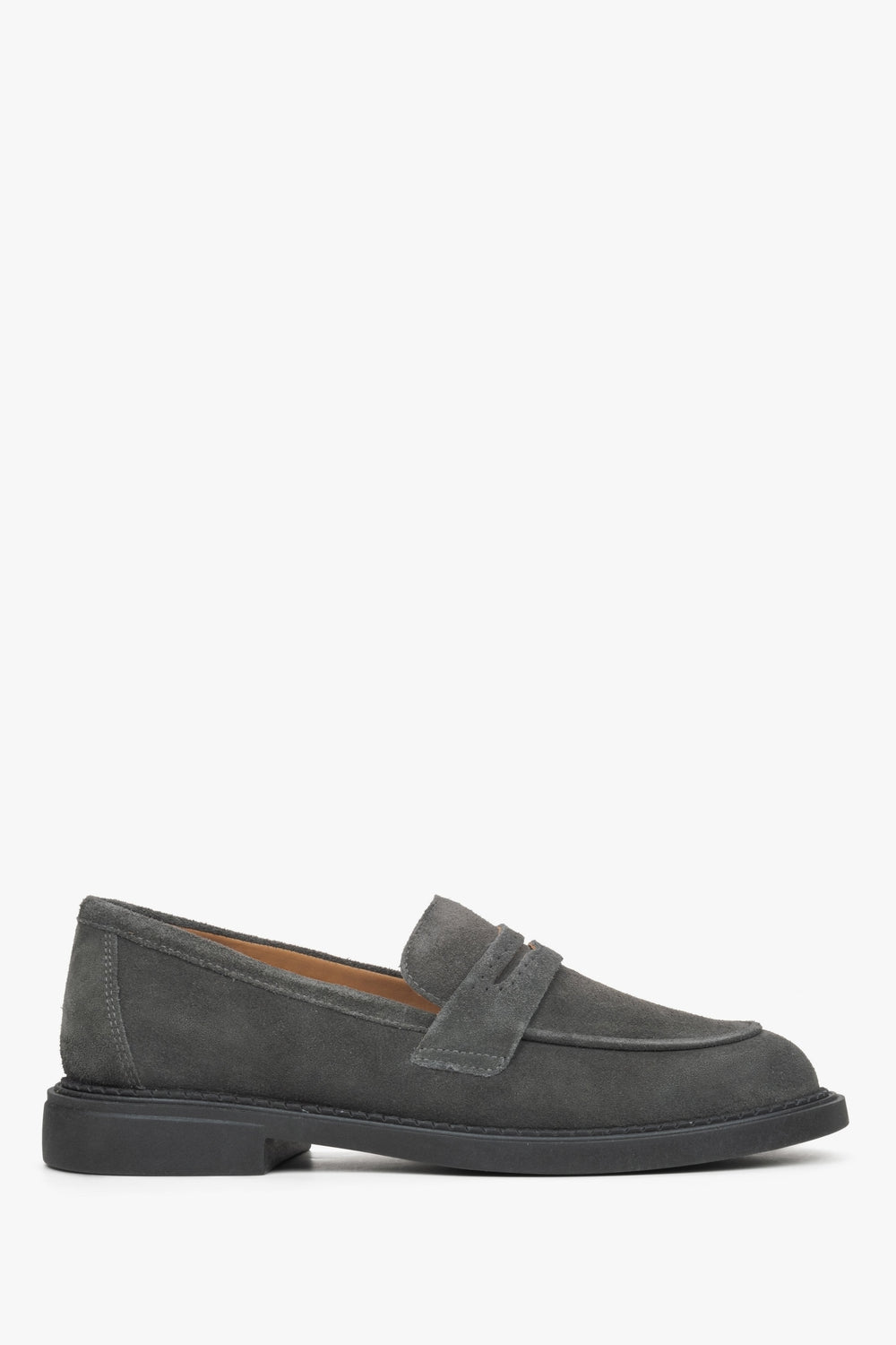 Grauer Damen-Pennyloafer aus edlem italienischem Veloursleder Estro ER00115639.