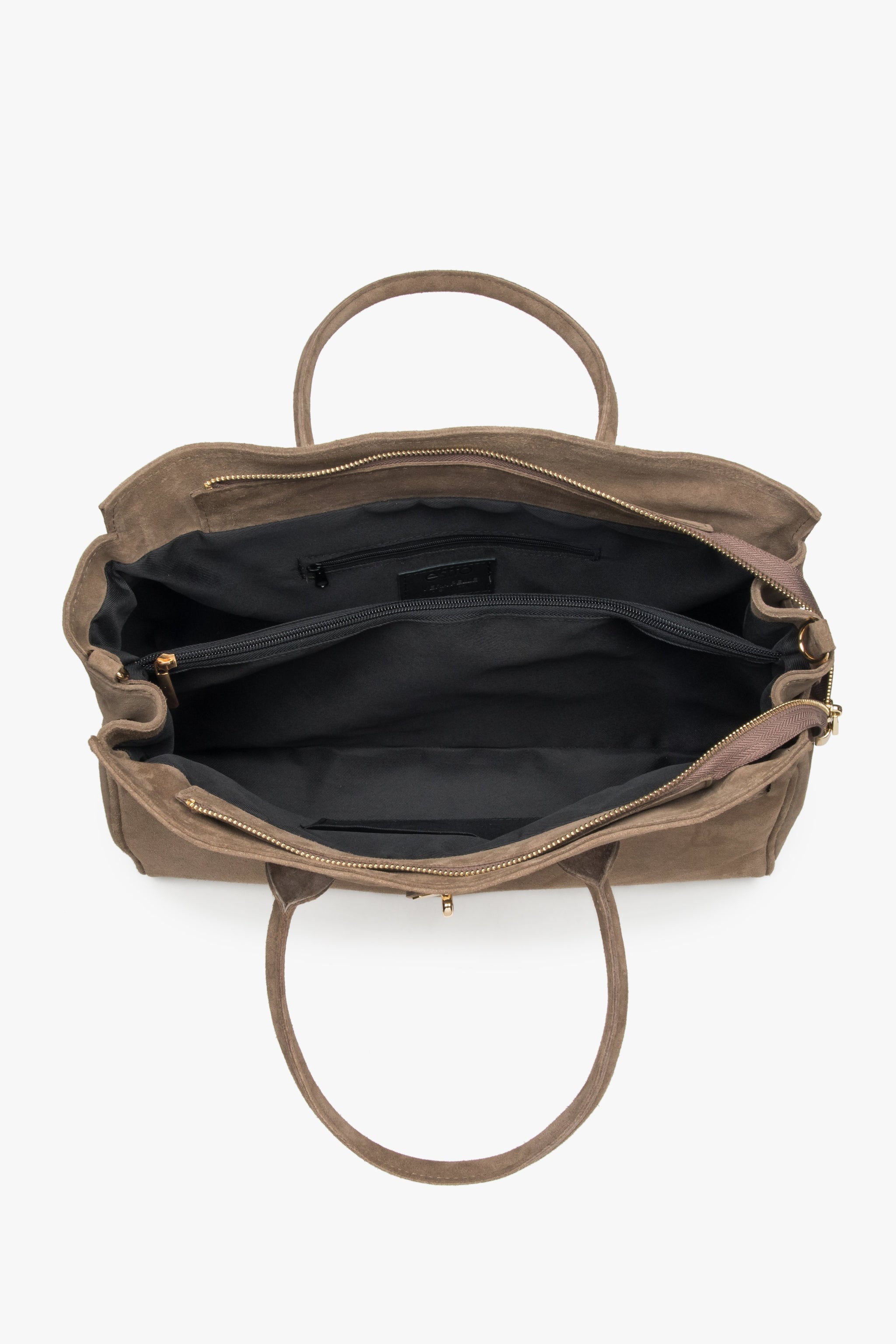Große braune Handtasche aus italienischem Velours von Estro.