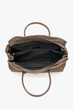 Große braune Handtasche aus italienischem Velours von Estro.