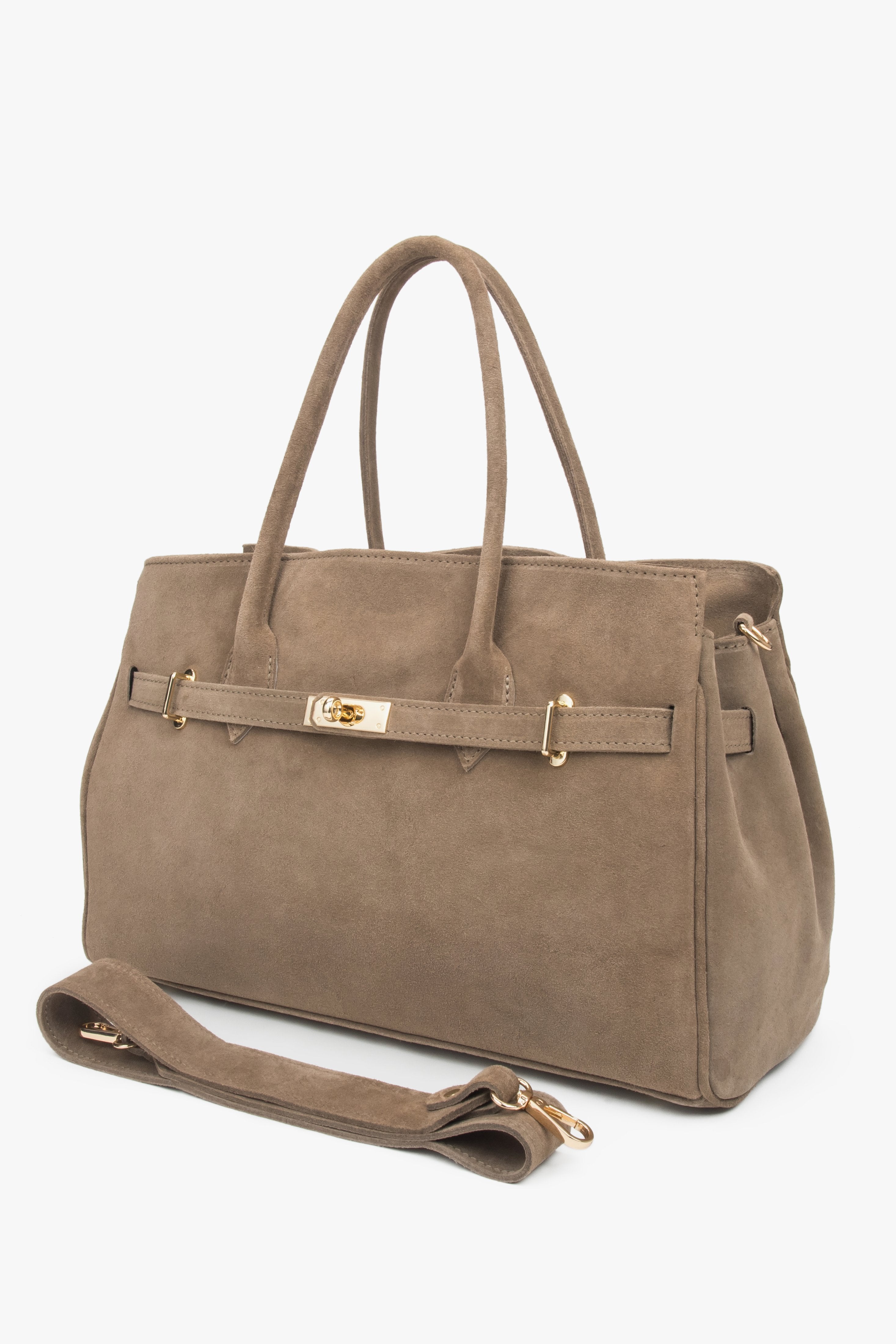 Große Damen-Handtasche aus edlem italienischem Premium-Velours in einem noblen Braunton.