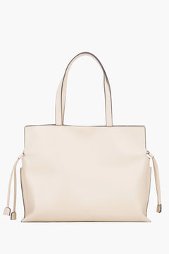 Große Damen-Shopper-Tasche aus Leder in Milchbeige Vorderansicht