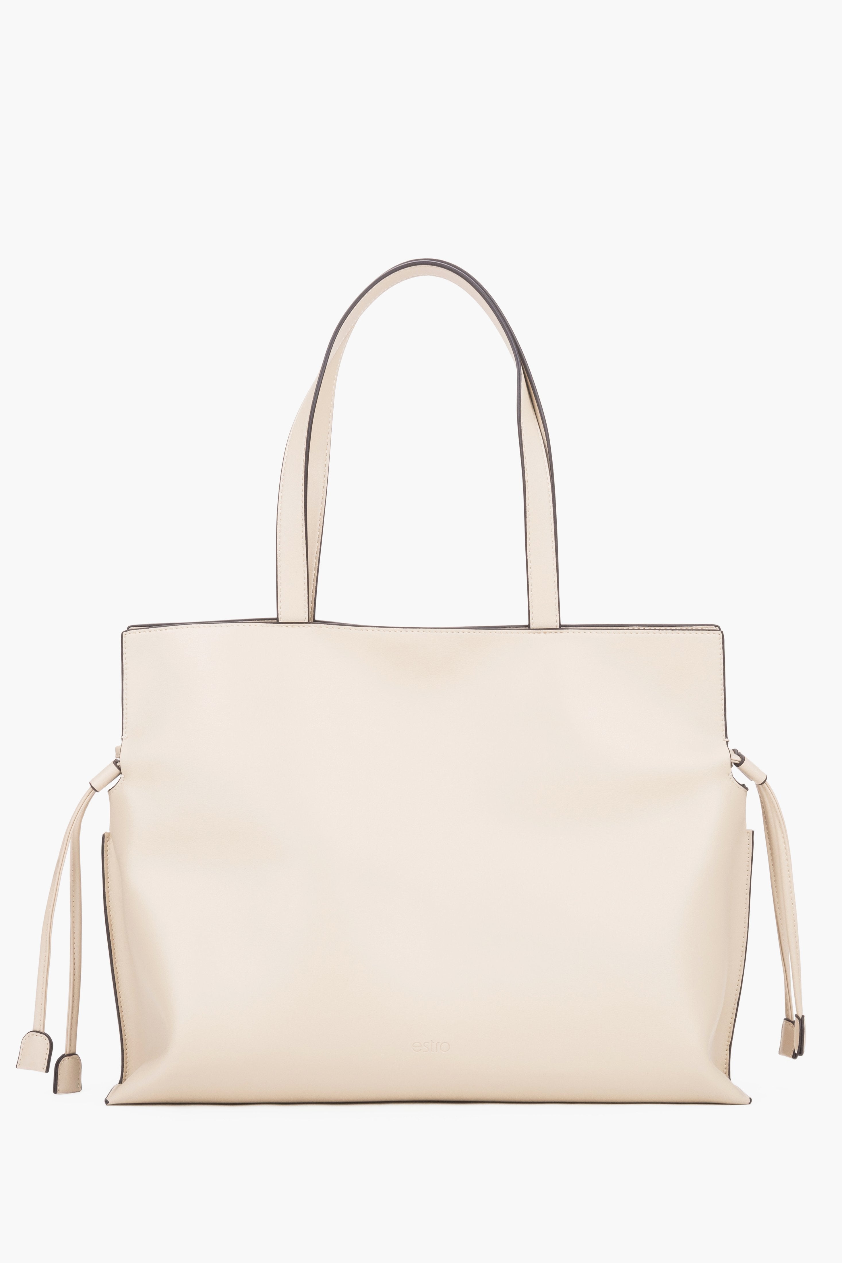 Große Damen-Shopper-Tasche aus Leder in Milchbeige Vorderansicht