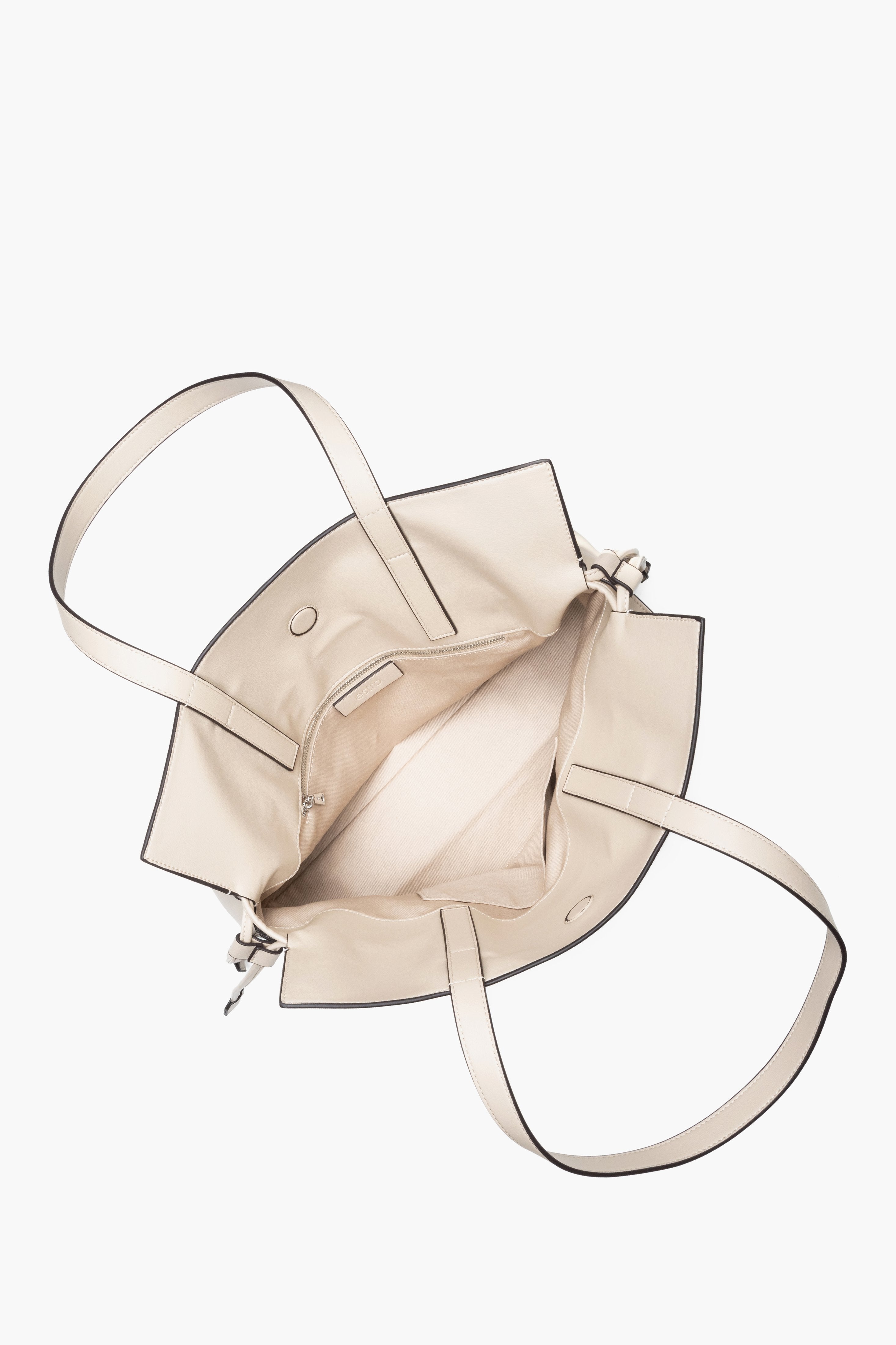 Innenansicht der milchbeigen Ledertasche von oben