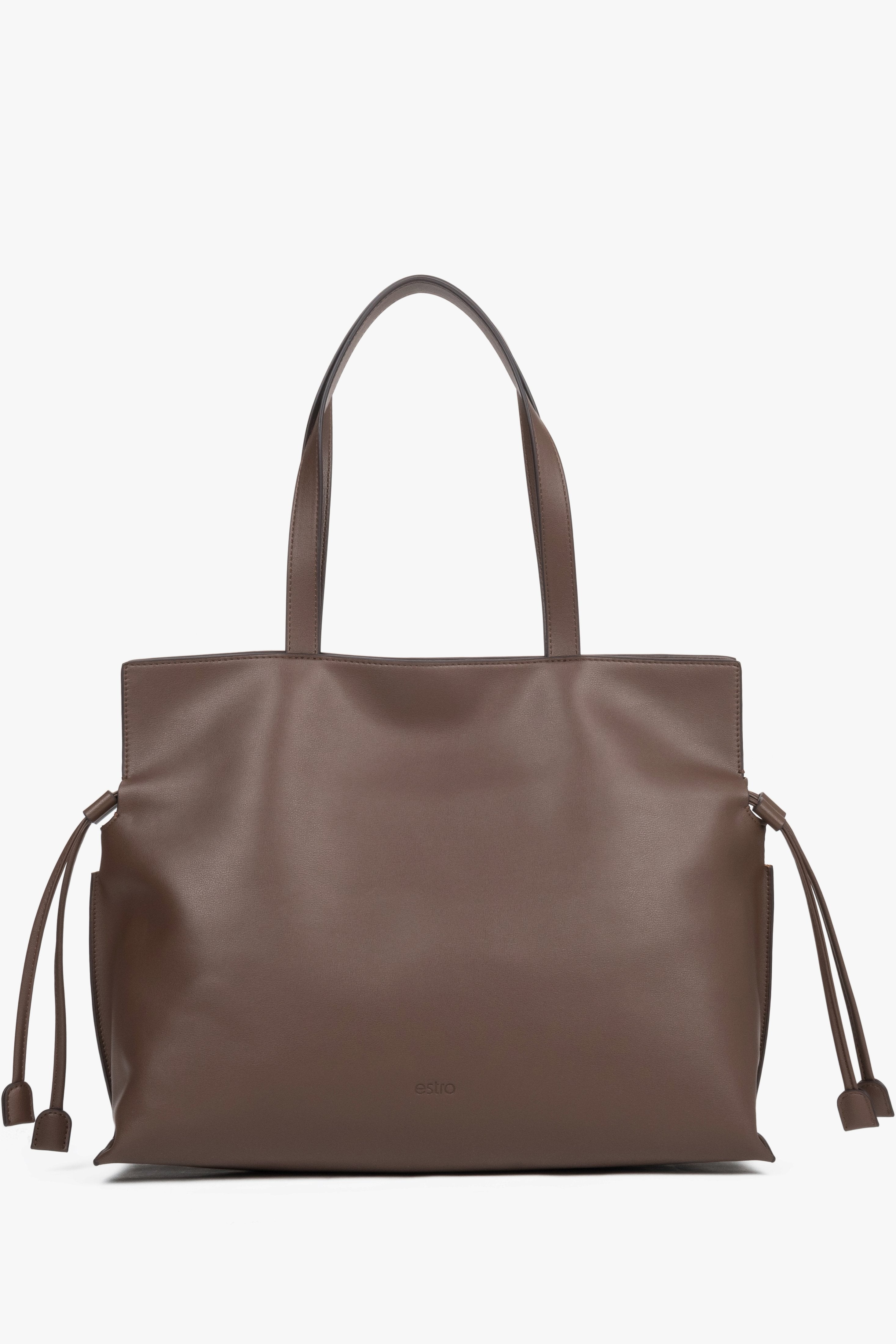 Große Damen-Shopper-Tasche aus Leder in Mokka-Braun Vorderansicht