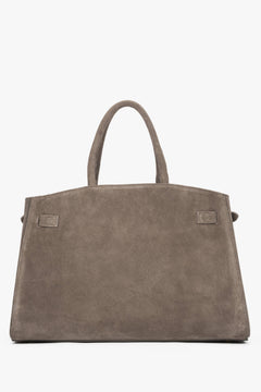 Rückwärtige, cleane Ansicht der graubeigen Tasche im Tote-Stil