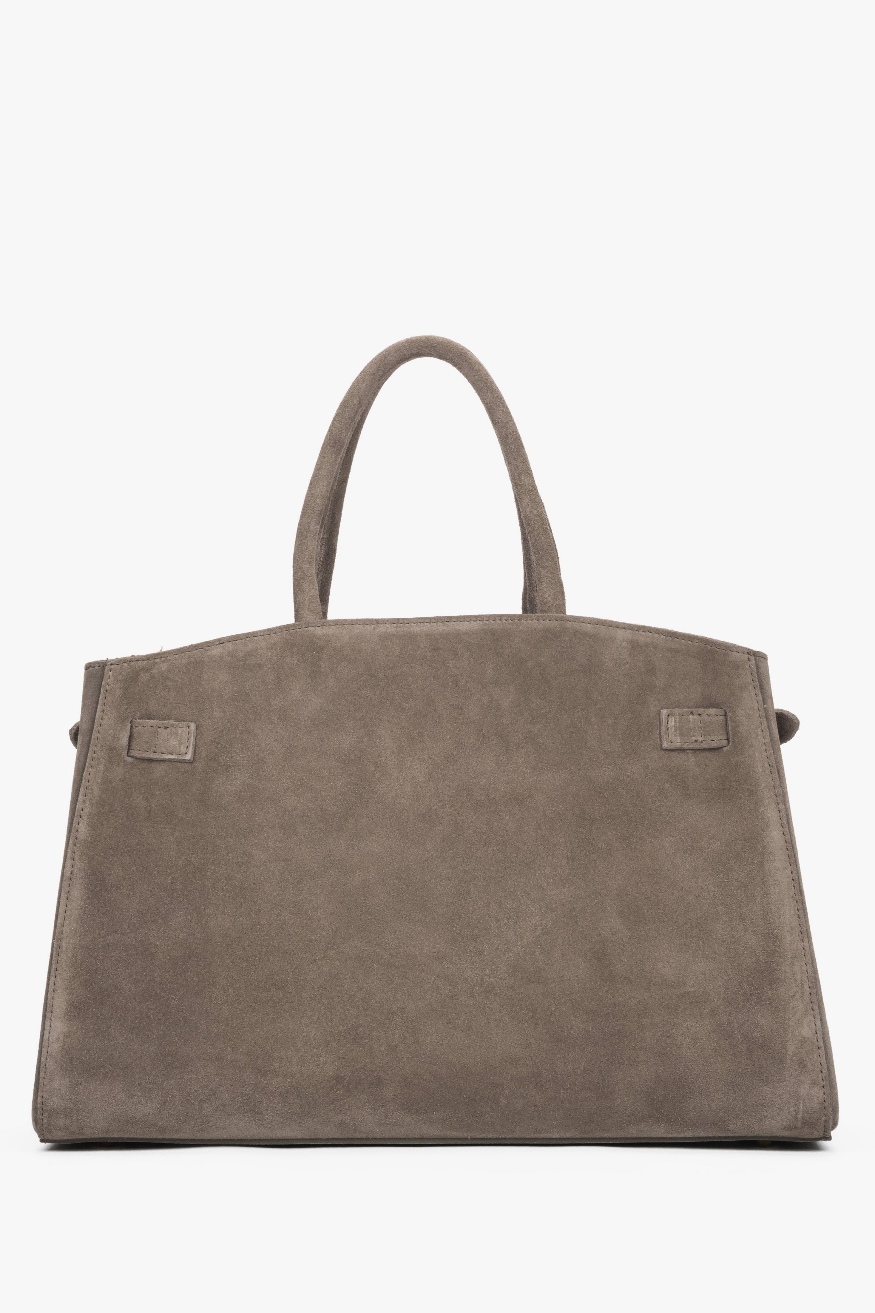 Rückwärtige, cleane Ansicht der graubeigen Tasche im Tote-Stil