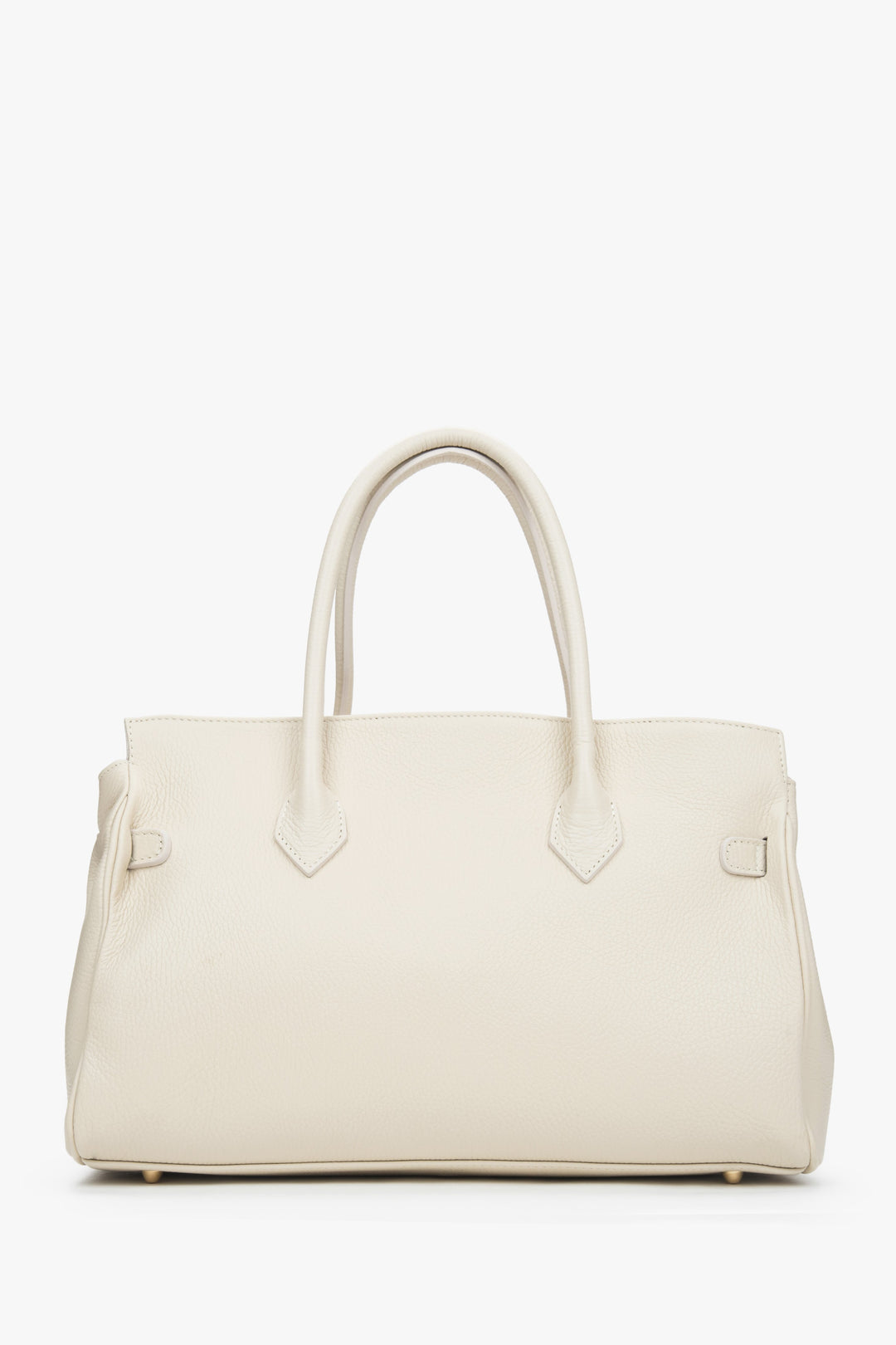 Rückansicht der eleganten milchbeigen Damen-Tasche im A4-Format.