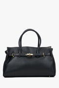 Frontale Ansicht der großen schwarzen Damen-Handtasche aus italienischem Premium-Echtleder