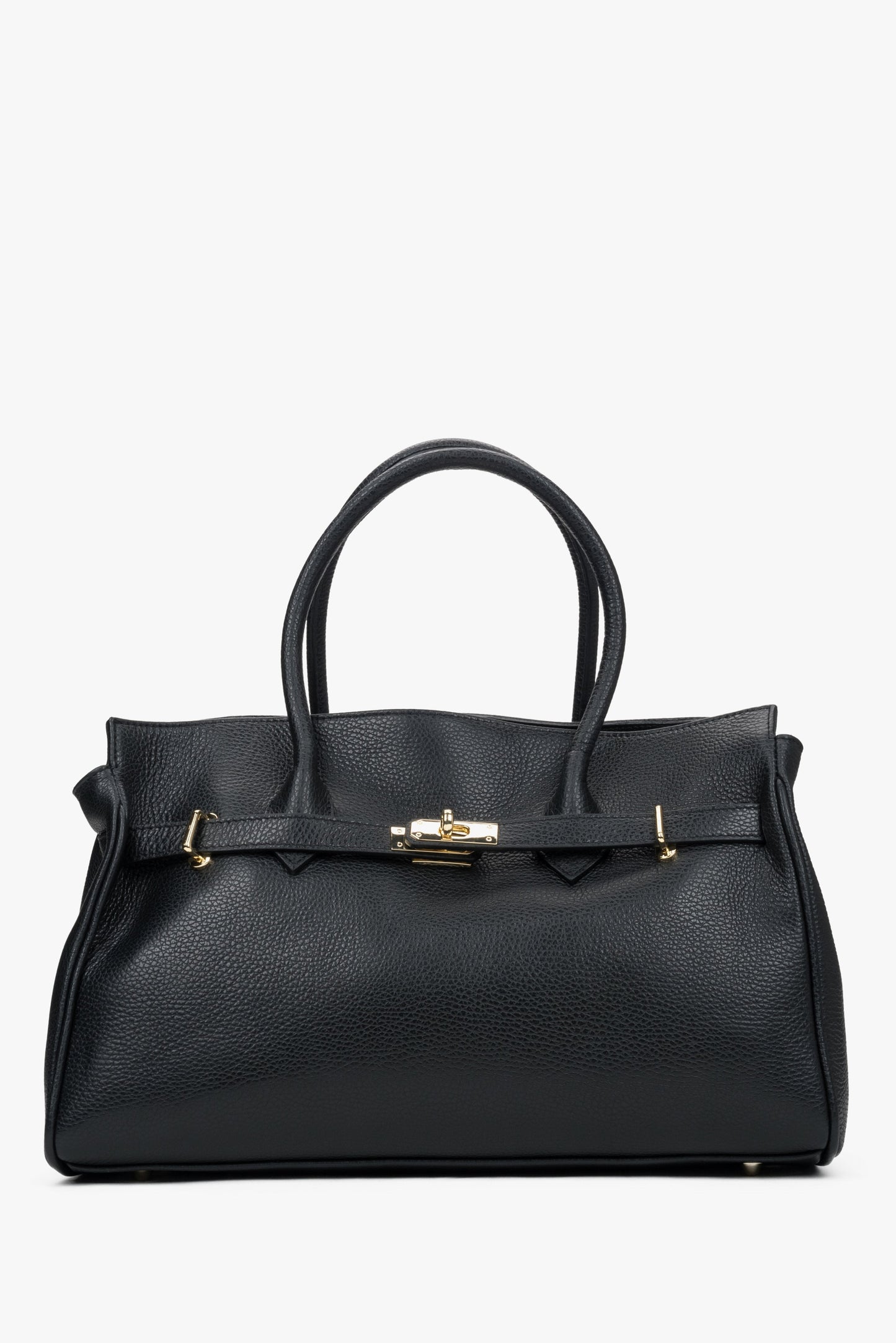 Frontale Ansicht der großen schwarzen Damen-Handtasche aus italienischem Premium-Echtleder