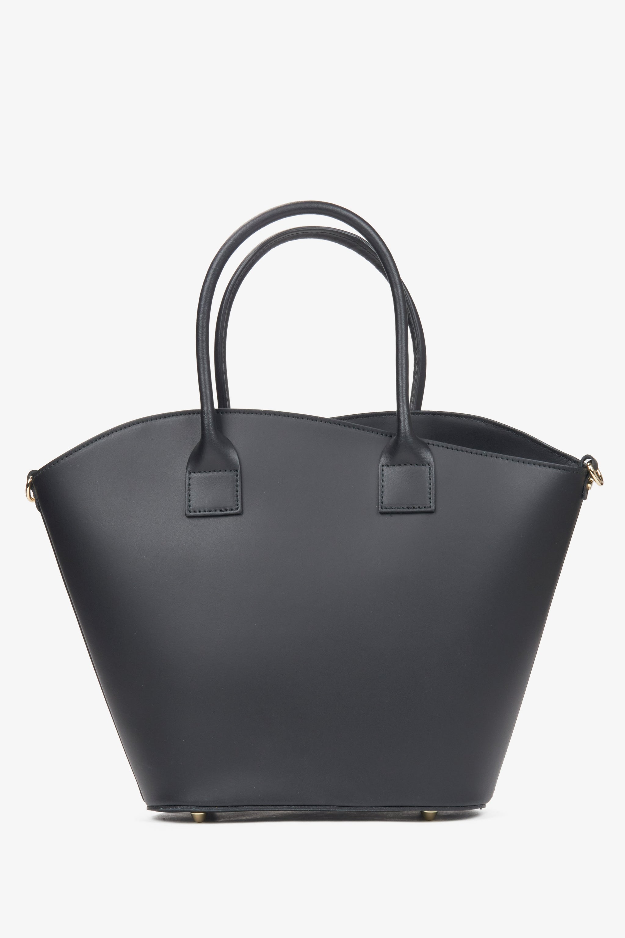 Rückansicht der schwarzen Leder-Shopper-Tasche für Damen