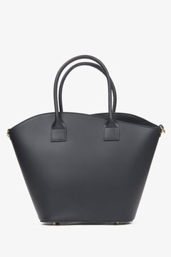 Rückansicht der schwarzen Leder-Shopper-Tasche für Damen